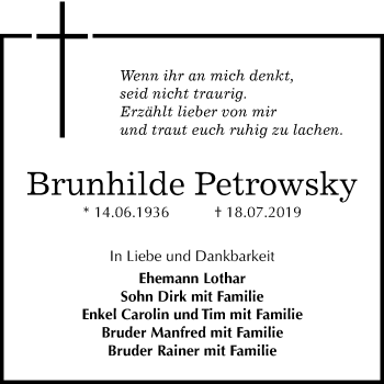 Traueranzeige von Brunhilde Petrowsky von Mitteldeutsche Zeitung Dessau-Roßlau