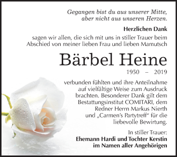 Traueranzeige von Bärbel Heine von Wochenspiegel Weißenfels