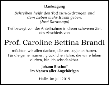 Traueranzeige von Caroline Bettina Brandi von Mitteldeutsche Zeitung Halle/Saalkreis