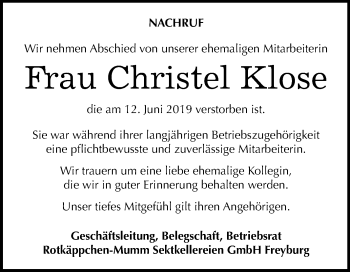 Traueranzeige von Christel Klose von Mitteldeutsche Zeitung Naumburg/Nebra