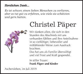 Traueranzeige von Christel Päper von Mitteldeutsche Zeitung Aschersleben