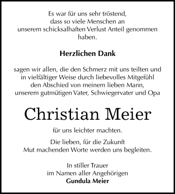 Traueranzeige von Christian Meier von Mitteldeutsche Zeitung Wittenberg