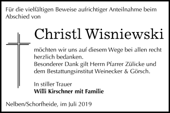 Traueranzeige von Christl Wisniewski von Mitteldeutsche Zeitung Bernburg