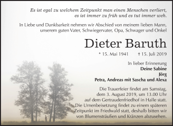 Traueranzeige von Dieter Baruth von Mitteldeutsche Zeitung Halle/Saalkreis