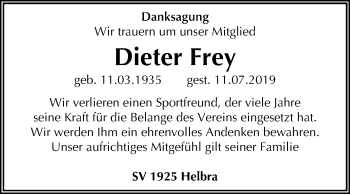 Traueranzeige von Dieter Frey von Mitteldeutsche Zeitung Mansfelder Land