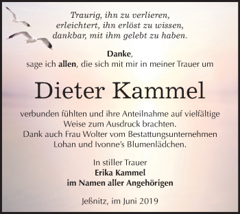 Traueranzeige von Dieter Kammel von Wochenspiegel Bitterfeld
