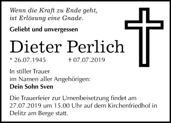 Traueranzeige von Dieter Perlich von Super Sonntag Merseburg/Querfurt