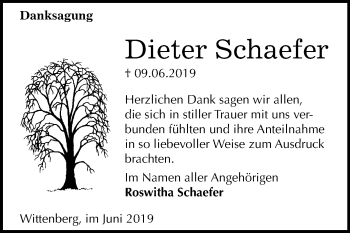 Traueranzeige von Dieter Schaefer von Mitteldeutsche Zeitung Wittenberg