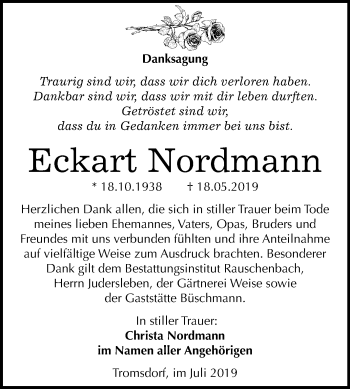 Traueranzeige von Eckart Nordmann von Mitteldeutsche Zeitung Naumburg/Nebra