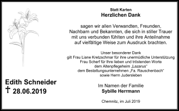 Traueranzeige von Edith Schneider von Mitteldeutsche Zeitung Naumburg/Nebra