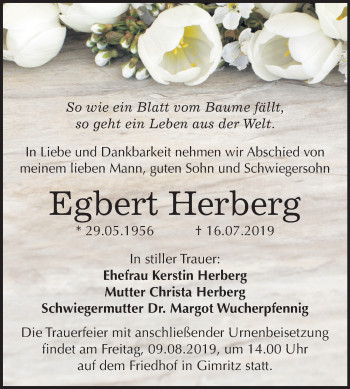 Traueranzeige von Egbert Herberg von Mitteldeutsche Zeitung Halle/Saalkreis