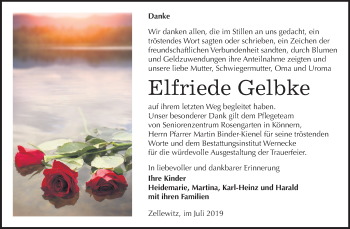 Traueranzeige von Elfriede Gelbke von Super Sonntag Bernburg