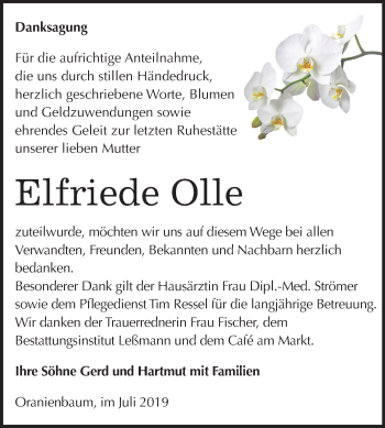 Traueranzeige von Elfriede Olle von Mitteldeutsche Zeitung Wittenberg