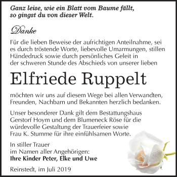 Traueranzeige von Elfriede Ruppelt von Mitteldeutsche Zeitung Aschersleben