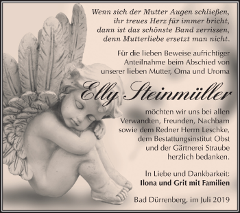 Traueranzeige von Elly Steinmüller von Super Sonntag Merseburg/Querfurt