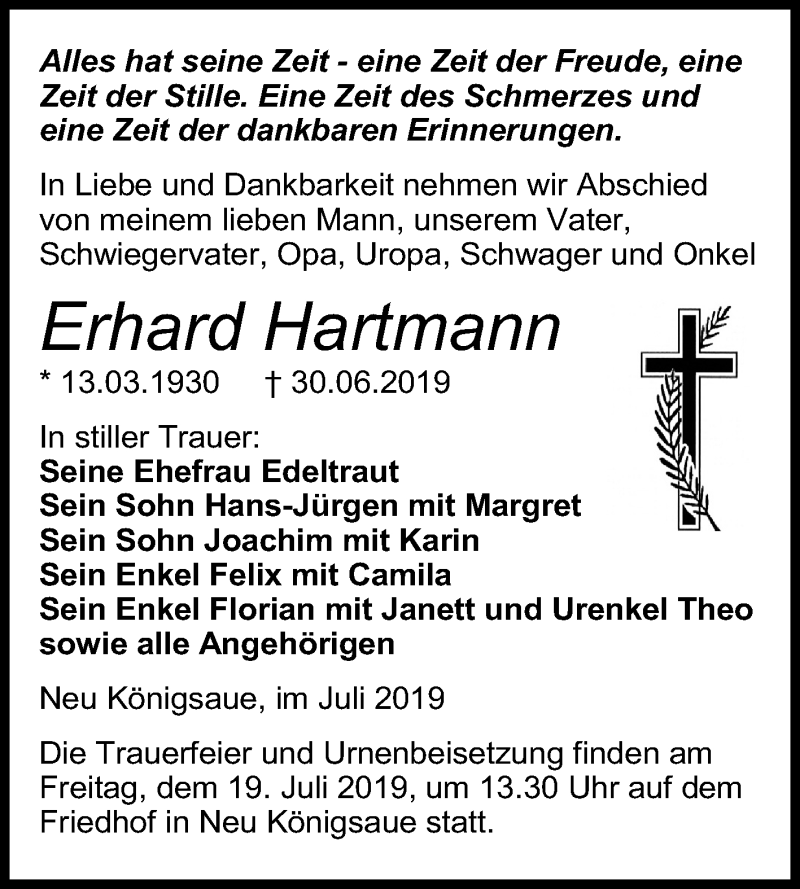  Traueranzeige für Erhard Hartmann vom 06.07.2019 aus Mitteldeutsche Zeitung Aschersleben