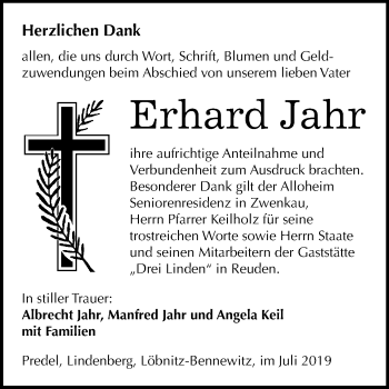 Traueranzeige von Erhard Jahr von Mitteldeutsche Zeitung Zeitz