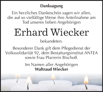 Traueranzeige von Erhard Wiecker von Super Sonntag Dessau-Roßlau