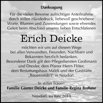 Traueranzeige von Erich Deicke von Super Sonntag Quedlinburg