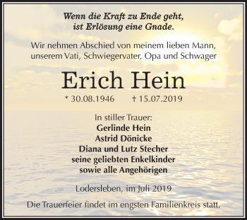 Traueranzeige von Erich Hein von Mitteldeutsche Zeitung Merseburg/Querfurt