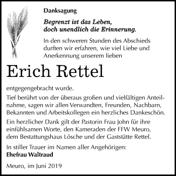 Traueranzeige von Erich Rettel von Mitteldeutsche Zeitung Wittenberg
