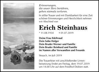 Traueranzeige von Erich Steinhaus von Super Sonntag Wittenberg