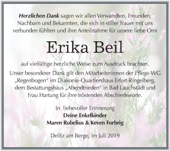 Traueranzeige von Erika Beil von Super Sonntag Merseburg/Querfurt
