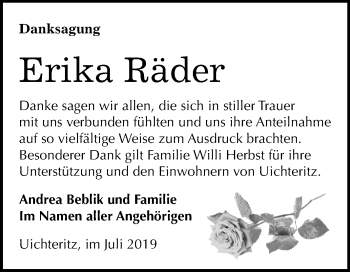 Traueranzeige von Erika Räder von Mitteldeutsche Zeitung Weißenfels