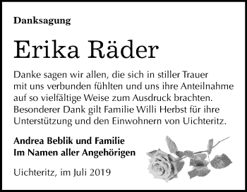 Traueranzeige von Erika Räder von Wochenspiegel Weißenfels