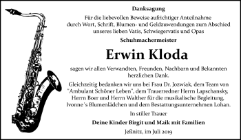 Traueranzeige von Erwin Kloda von Mitteldeutsche Zeitung Bitterfeld