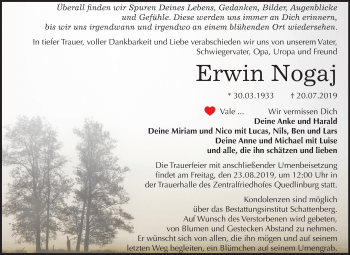 Traueranzeige von Erwin Nogaj von Super Sonntag Quedlinburg