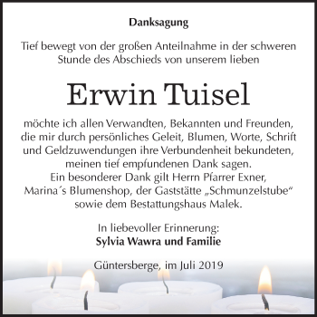 Traueranzeige von Erwin Tuisel von Super Sonntag Quedlinburg