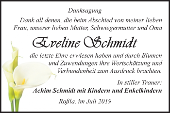 Traueranzeige von Eveline Schmidt von Mitteldeutsche Zeitung Sangerhausen