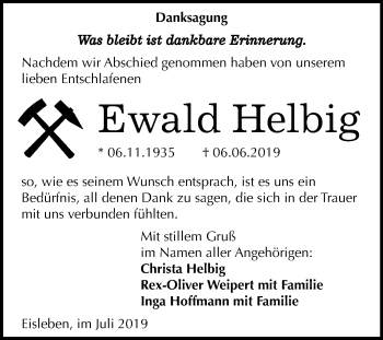 Traueranzeige von Ewald Helbig von Mitteldeutsche Zeitung