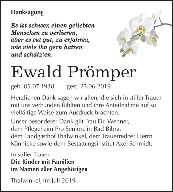 Traueranzeige von Ewald Prömper von Super Sonntag Naumburg/Nebra