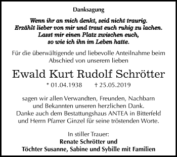 Traueranzeige von Ewald Kurt Rudolf Schrötter von Wochenspiegel Bitterfeld