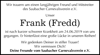Traueranzeige von Frank  von Wochenspiegel Naumburg/Nebra