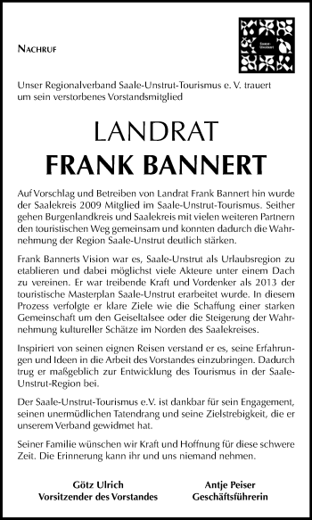 Traueranzeige von Frank Bannert von Mitteldeutsche Zeitung Halle/Saalkreis / Merseburg/Querfurt / Weißenfels / Zeitz / Naumburg/Nebra