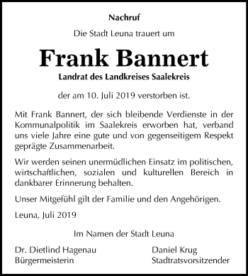 Traueranzeige von Frank Bannert von Mitteldeutsche Zeitung Merseburg/Querfurt