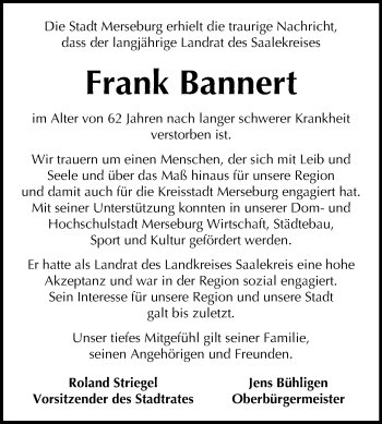 Traueranzeige von Frank Bannert von Mitteldeutsche Zeitung Merseburg/Querfurt