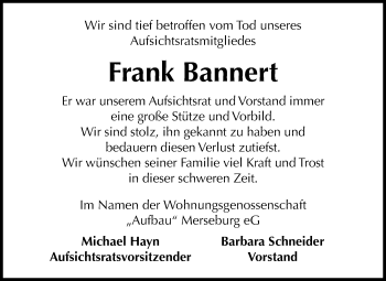Traueranzeige von Frank Bannert von Mitteldeutsche Zeitung Merseburg/Querfurt