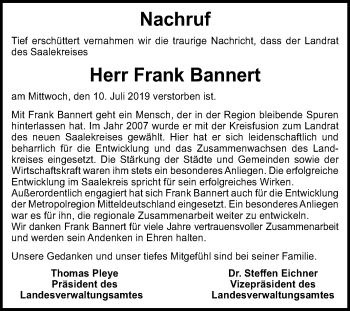 Traueranzeige von Frank Bannert von Mitteldeutsche Zeitung Halle/Saalkreis / Merseburg/Querfurt
