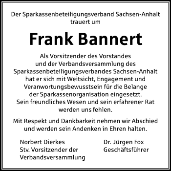 Traueranzeige von Frank Bannert von Mitteldeutsche Zeitung Halle/Saalkreis / Merseburg/Querfurt