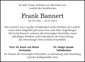 Traueranzeige von Frank Bannert von Mitteldeutsche Zeitung Halle/Saalkreis / Merseburg/Querfurt
