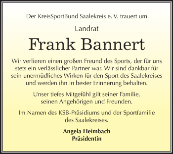 Traueranzeige von Frank Bannert von Super Sonntag Merseburg/Querfurt