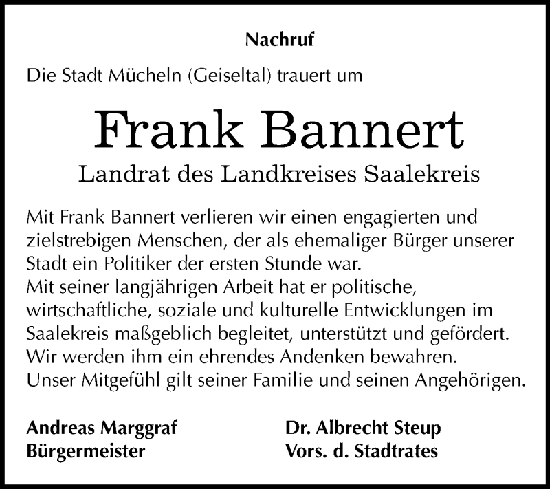  Traueranzeige für Frank Bannert vom 17.07.2019 aus Mitteldeutsche Zeitung Merseburg/Querfurt