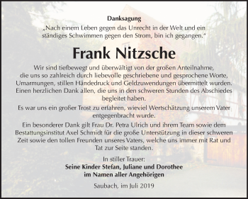 Traueranzeige von Frank Nitzsche von Wochenspiegel Naumburg/Nebra