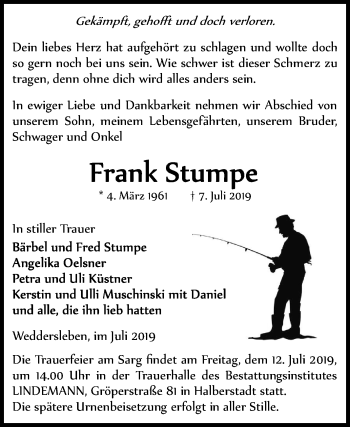 Traueranzeige von Frank Stumpe von Mitteldeutsche Zeitung Quedlinburg