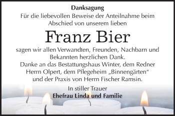 Traueranzeige von Franz Bier von Mitteldeutsche Zeitung Bitterfeld