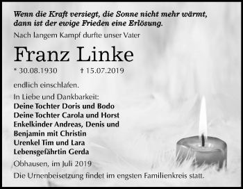 Traueranzeige von Franz Linke von Mitteldeutsche Zeitung Merseburg/Querfurt